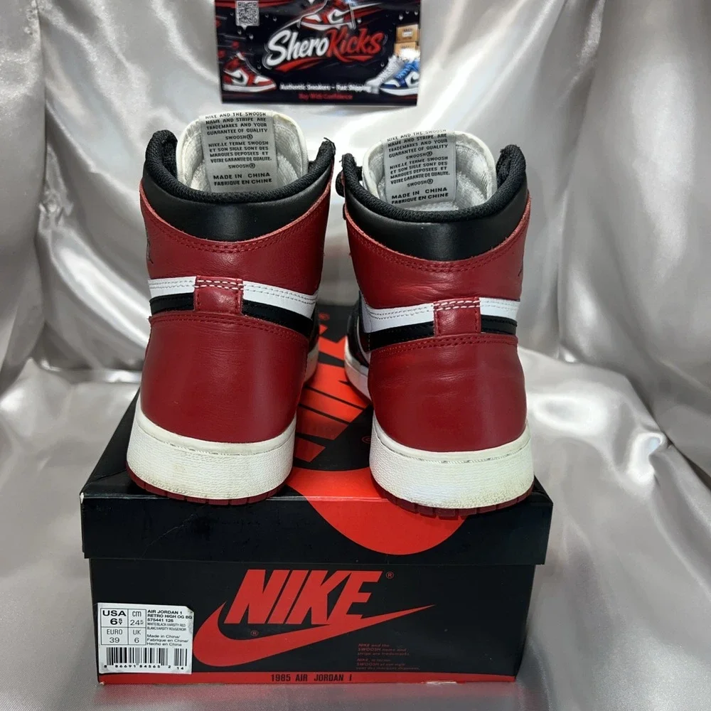 Jordan 1 Retro High OG BG Size 6.5 White/Black-Varsity Red 575441-125 | Preloved
